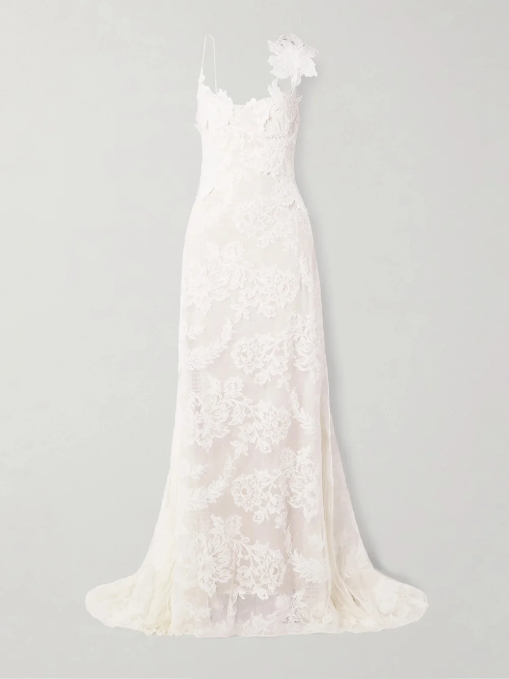 Danielle Frankel Edie Appliquéd Silk Chiffon-trimmed Cotton-blend Corded Lace Gown in off-white