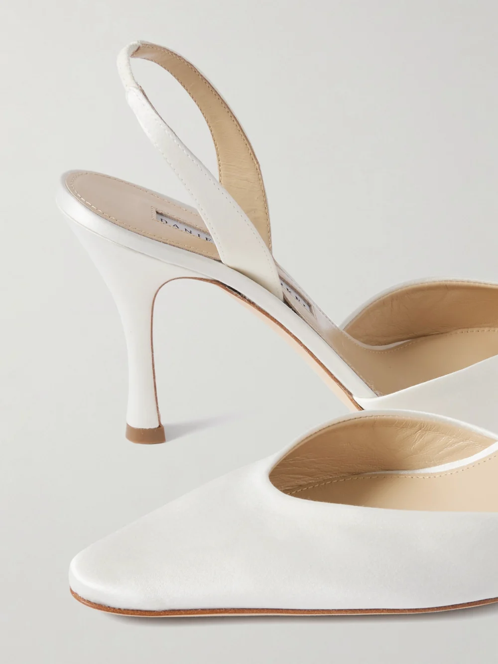 Close-up detail of the Danielle Frankel Hannah Satin Slingback Pumps