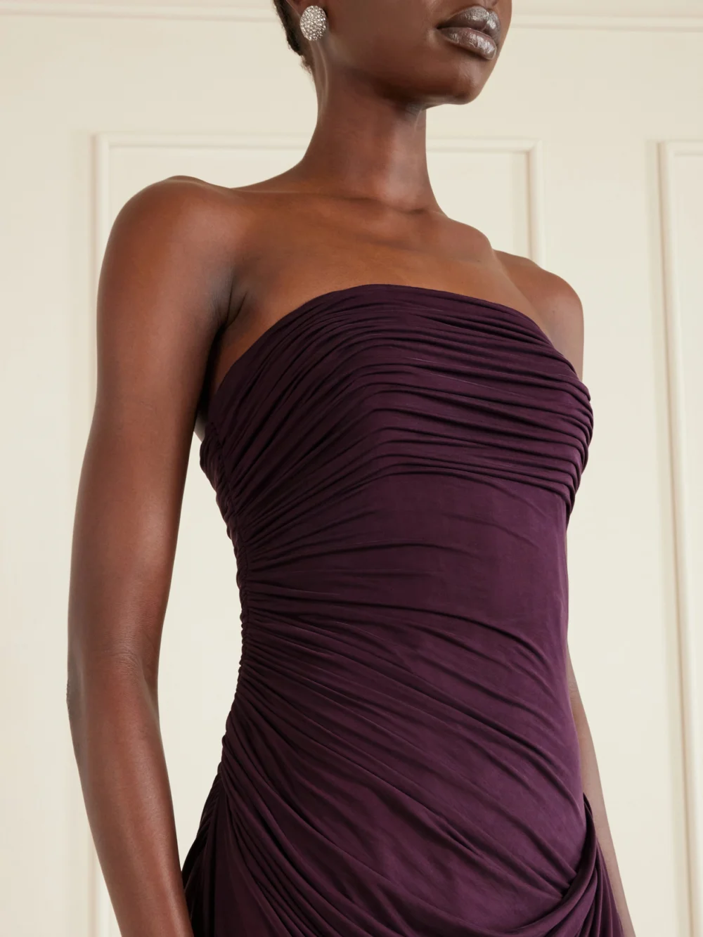 Close-up detail of the Danielle Frankel Harris Asymmetric Draped Satin-jersey Gown