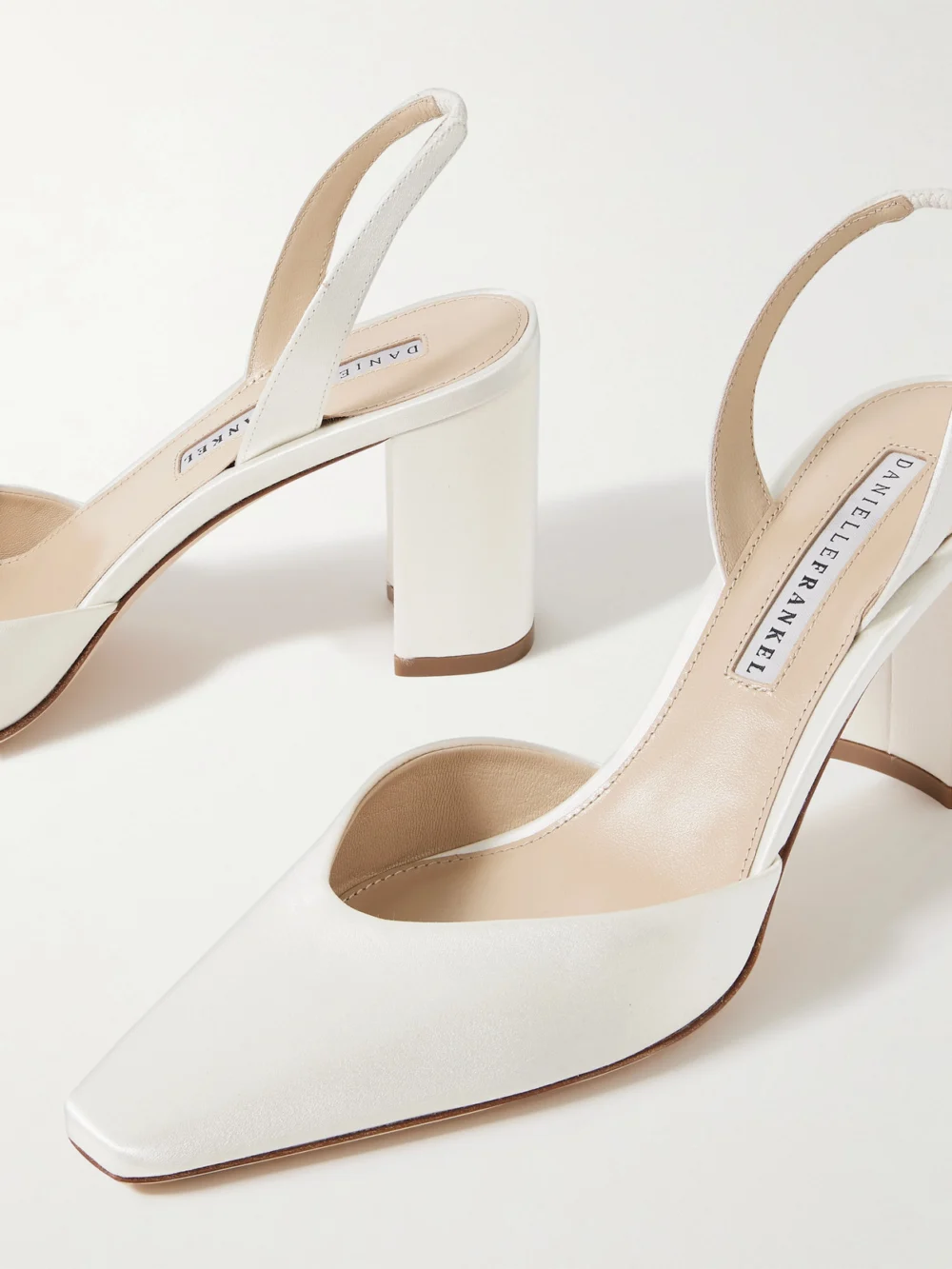 Close-up detail of the Danielle Frankel Juno Satin Slingback Pumps