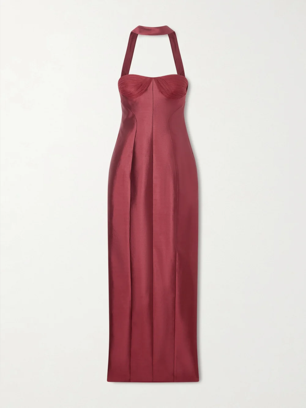 Danielle Frankel Lette Paneled Tulle-trimmed Wool and Silk-blend Twill Gown in red