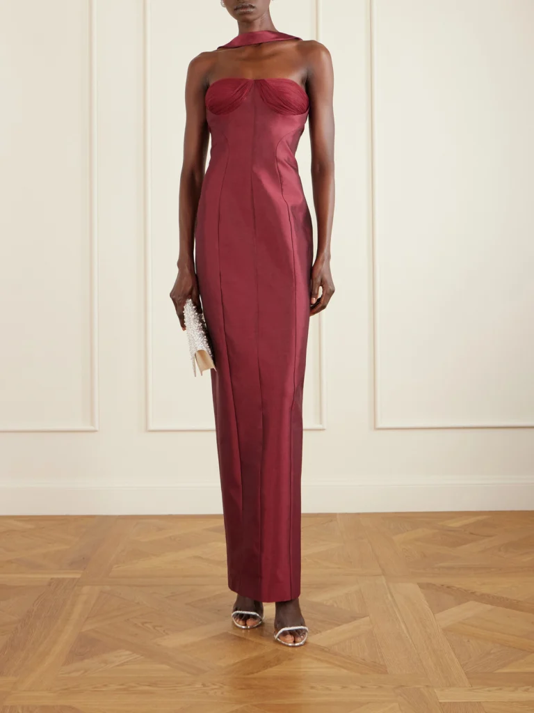 Danielle Frankel Lette Paneled Tulle-trimmed Wool and Silk-blend Twill Gown