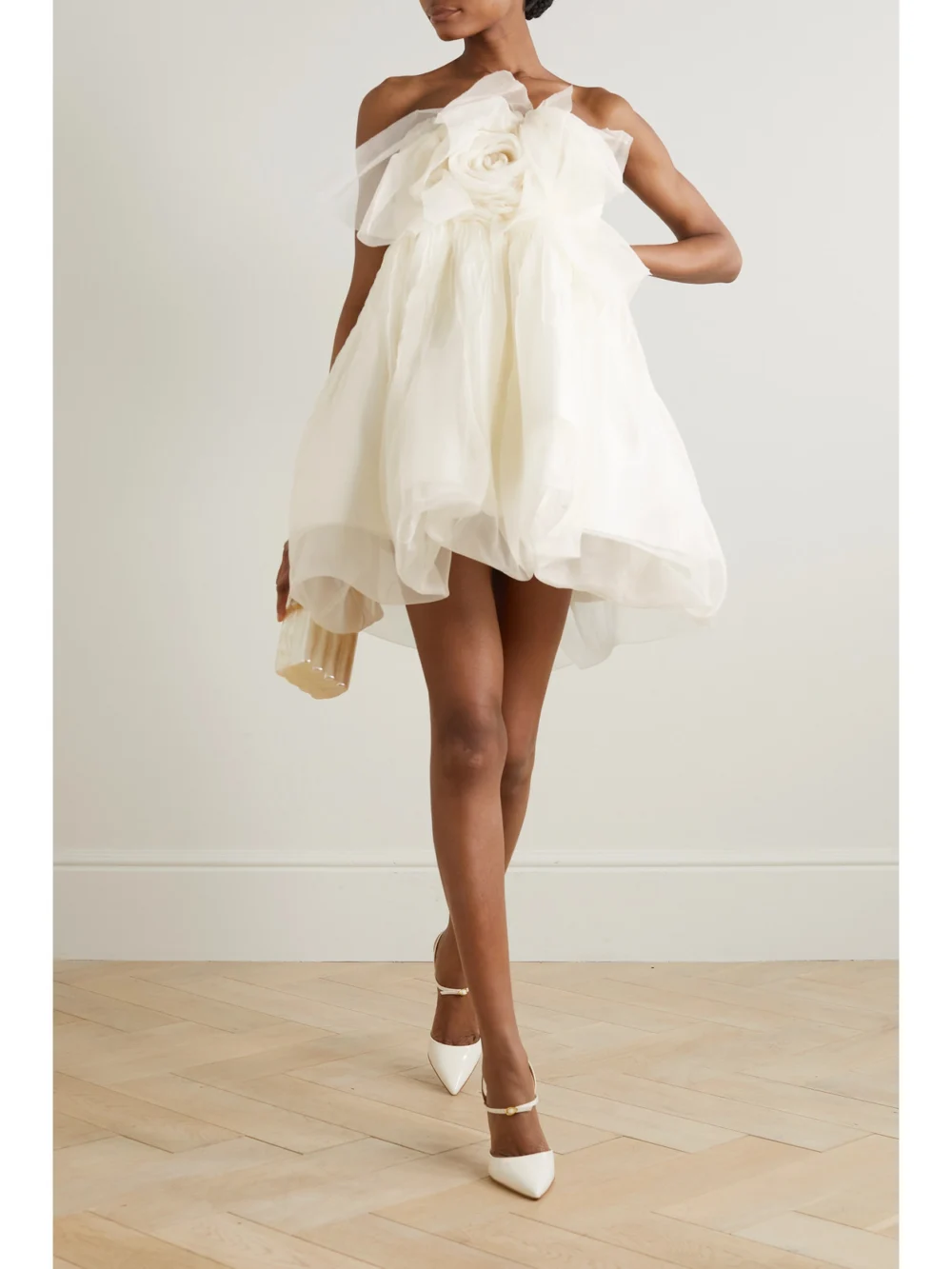 Danielle Frankel Lottie Strapless Appliquéd Silk-organza Mini Dress, worn by a model