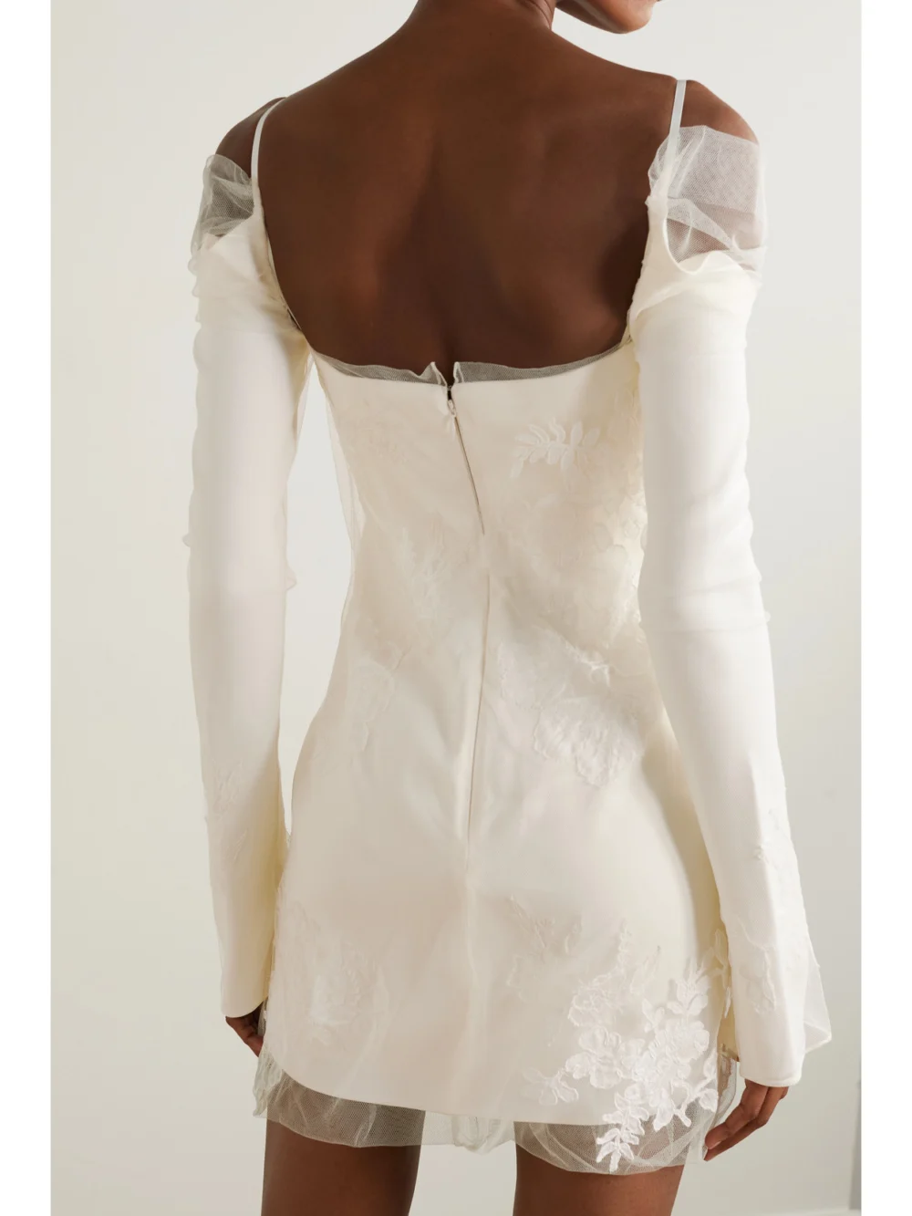Back view of the Danielle Frankel Lucy Cold-shoulder Lace-trimmed Tulle and Cady Mini Dress
