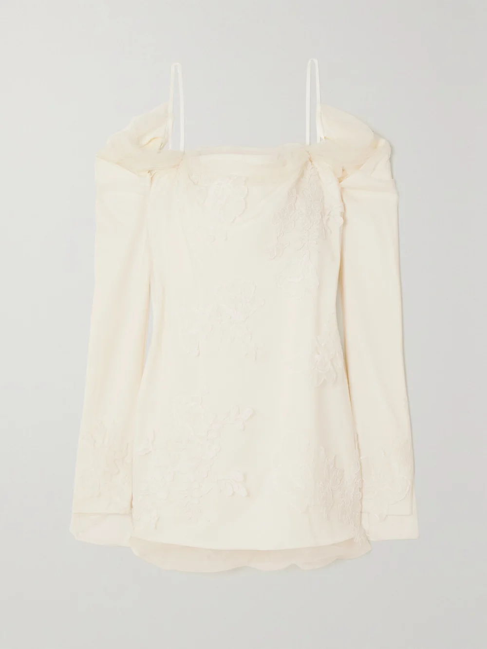 Danielle Frankel Lucy Cold-shoulder Lace-trimmed Tulle and Cady Mini Dress in ivory