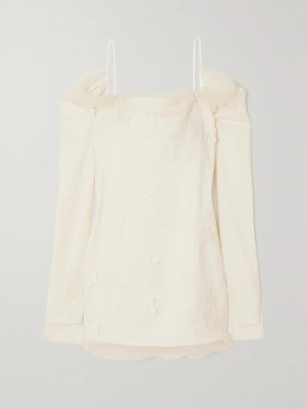 Danielle Frankel Lucy Cold-shoulder Lace-trimmed Tulle and Cady Mini Dress