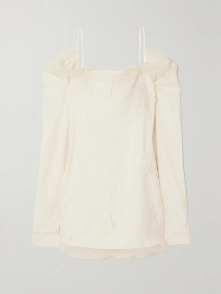 Danielle Frankel Lucy Cold-shoulder Lace-trimmed Tulle and Cady Mini Dress