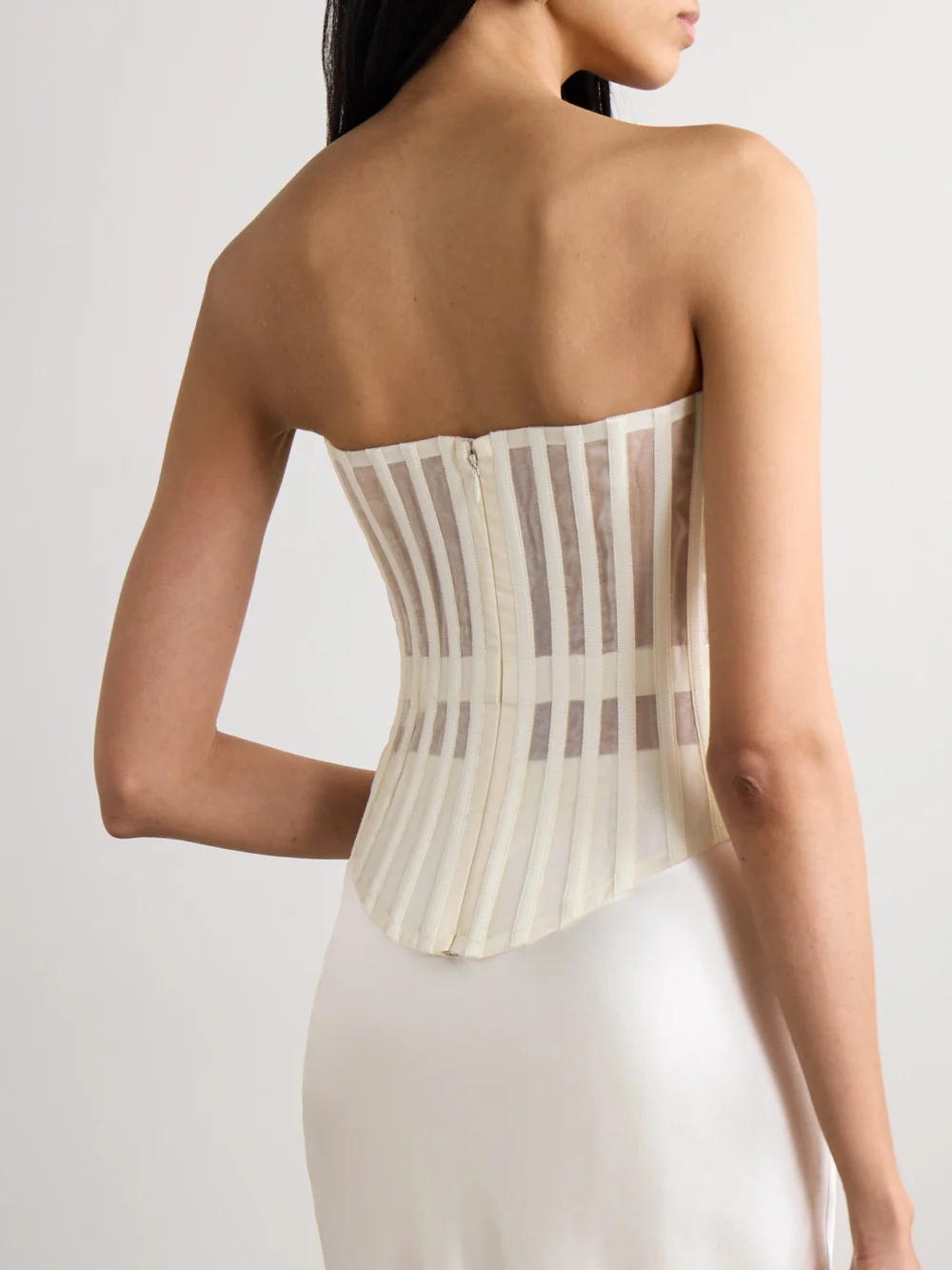 Back view of the Danielle Frankel Milo Organza and Grosgrain-trimmed Ruched Tulle Bustier Top