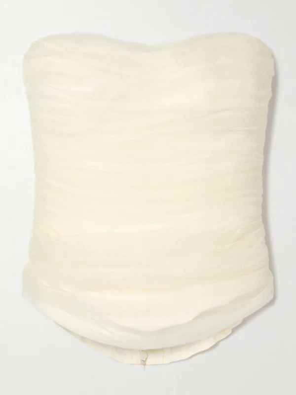Danielle Frankel Milo Organza and Grosgrain-trimmed Ruched Tulle Bustier Top
