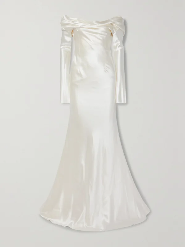 Danielle Frankel Noa Off-the-shoulder Draped Wool and Silk-blend Charmeuse Gown