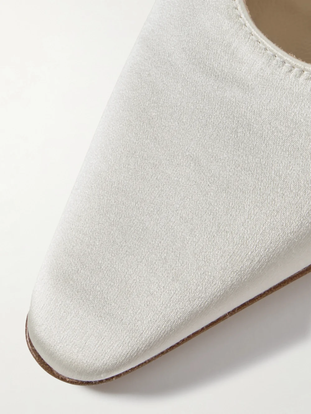 Close-up detail of the Danielle Frankel Riley Satin Point-toe Ballet Flats