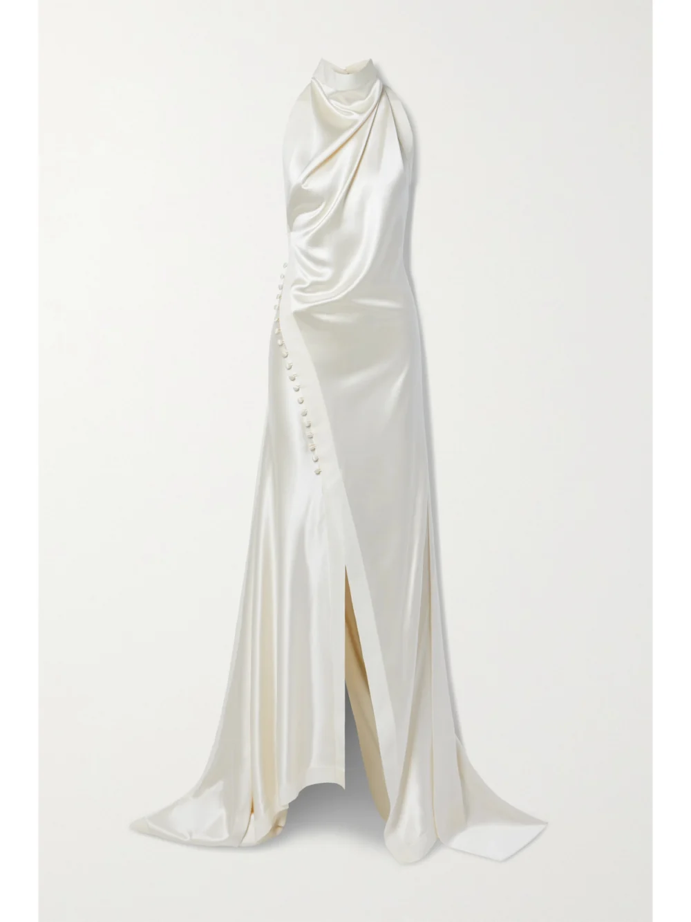 Danielle Frankel Sasha Draped Silk-charmeuse Halterneck Gown in ivory