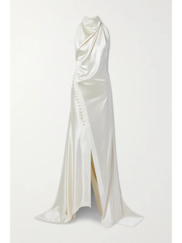 Danielle Frankel Sasha Draped Silk-charmeuse Halterneck Gown