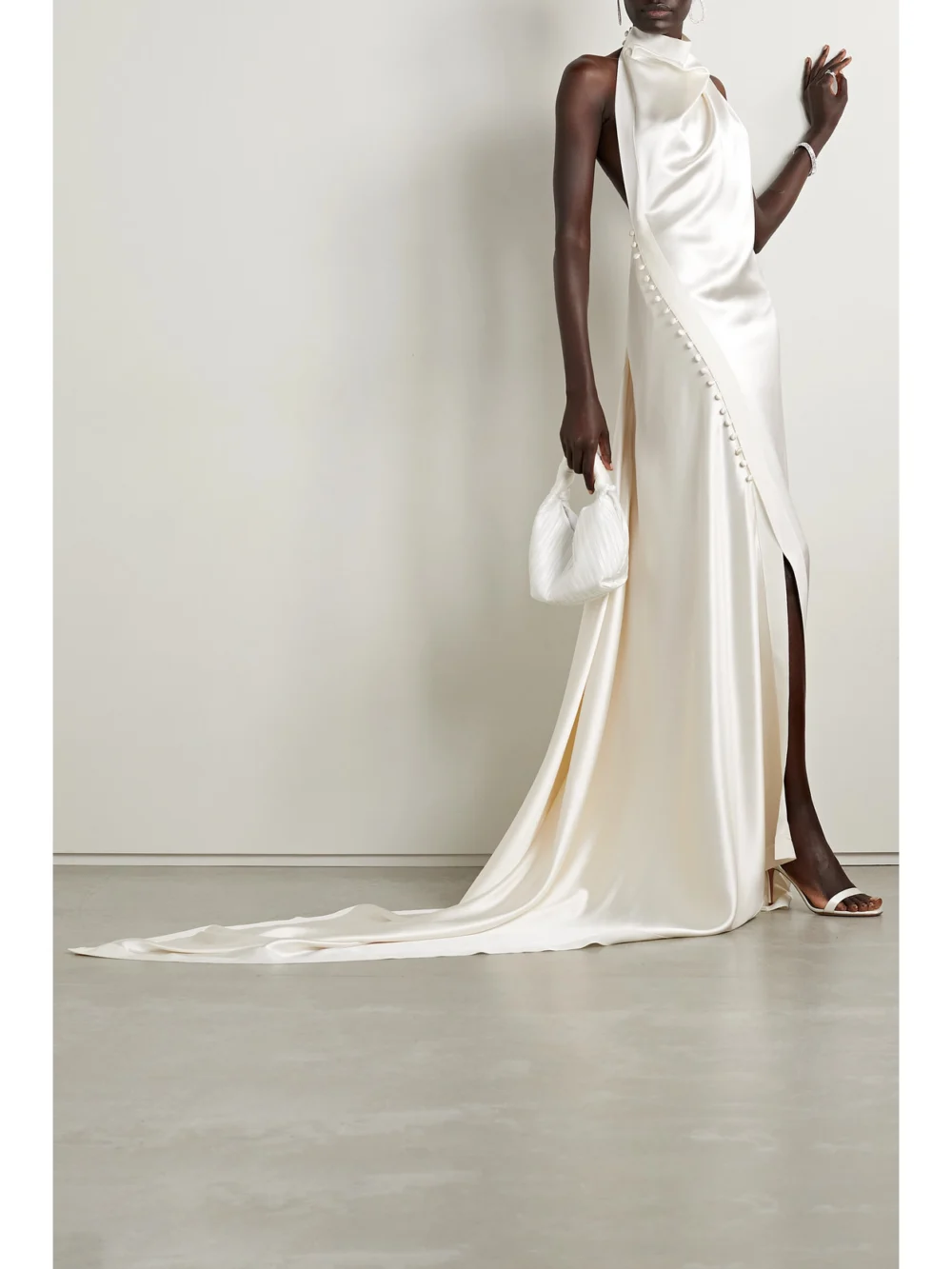 Danielle Frankel Sasha Draped Silk-charmeuse Halterneck Gown, worn by a model