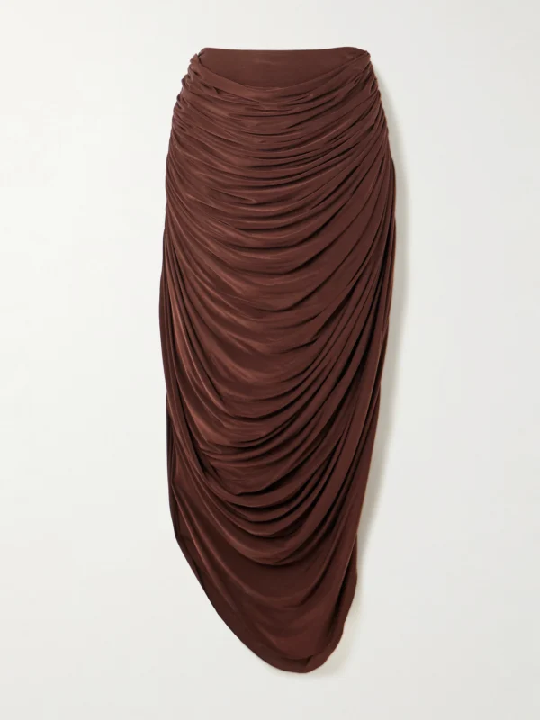 Danielle Frankel Vivienne Gathered Stretch Satin-jersey Midi Skirt