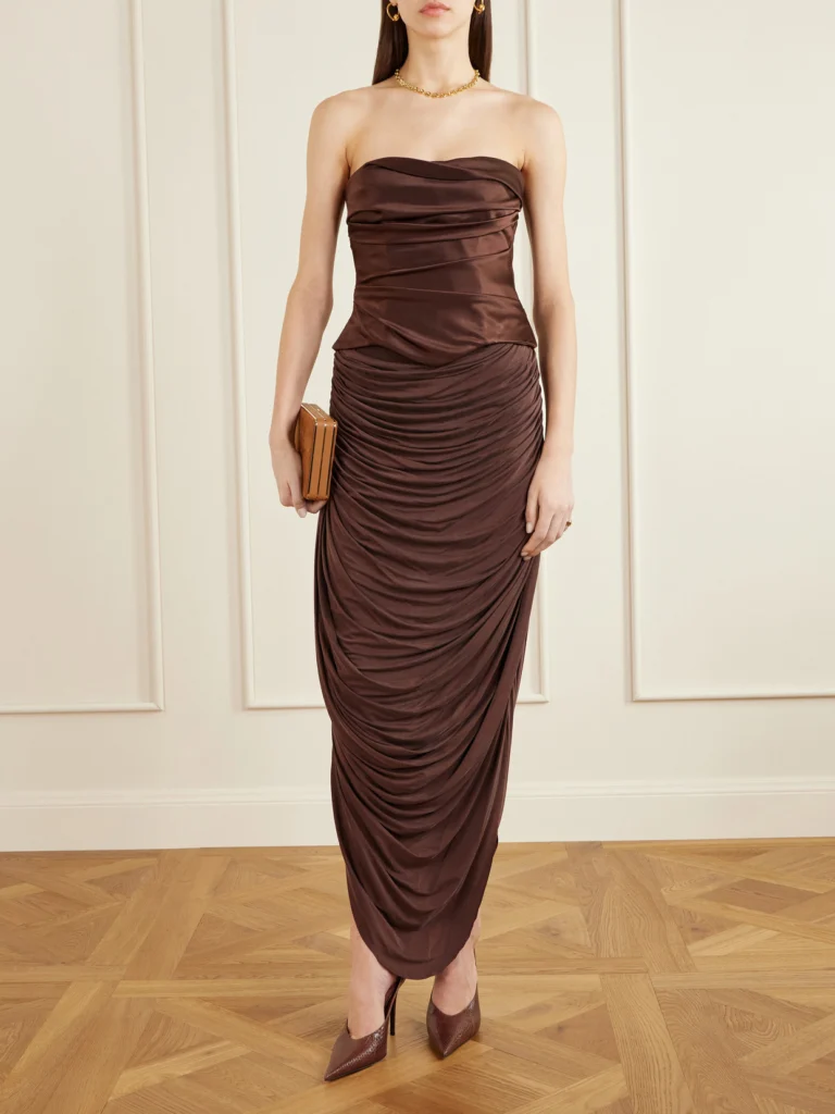 Danielle Frankel Vivienne Gathered Stretch Satin-jersey Midi Skirt