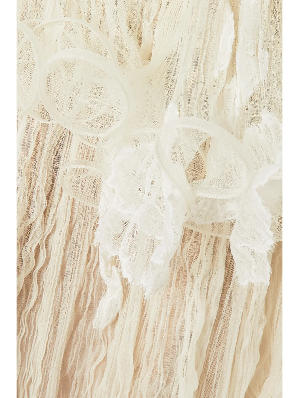 Close-up detail of the Danielle Frankel Wendell Tiered Ruffled Lace and Tulle Mini Dress