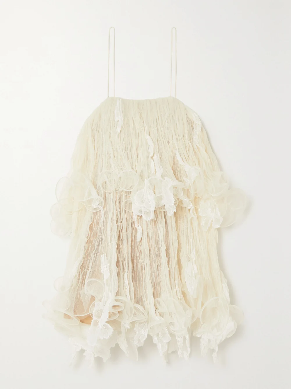 Danielle Frankel Wendell Tiered Ruffled Lace and Tulle Mini Dress in ivory