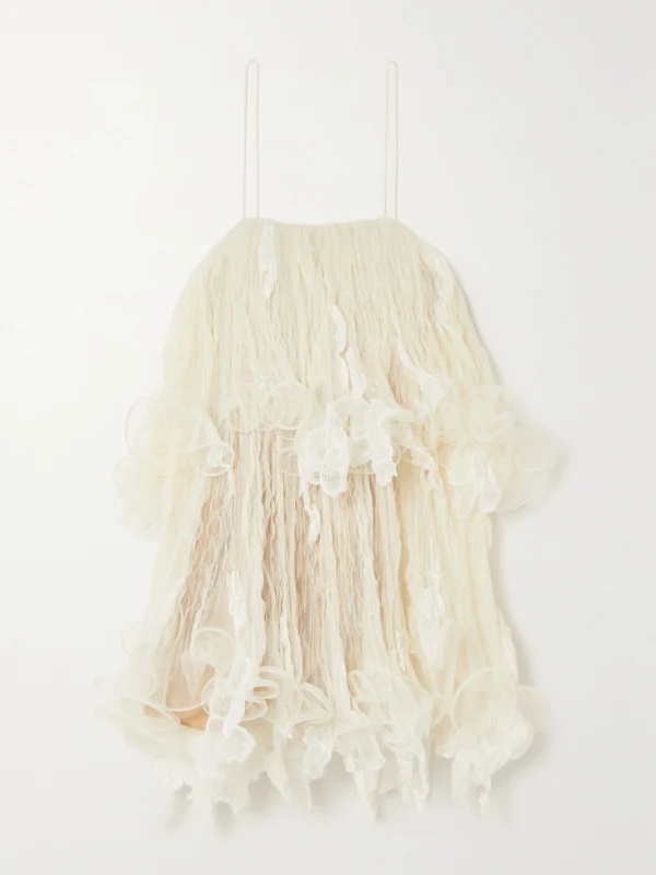 Danielle Frankel Wendell Tiered Ruffled Lace and Tulle Mini Dress