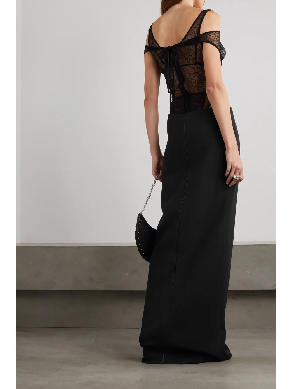 Back view of the David Koma Cutout Lace and Cady Maxi Dress