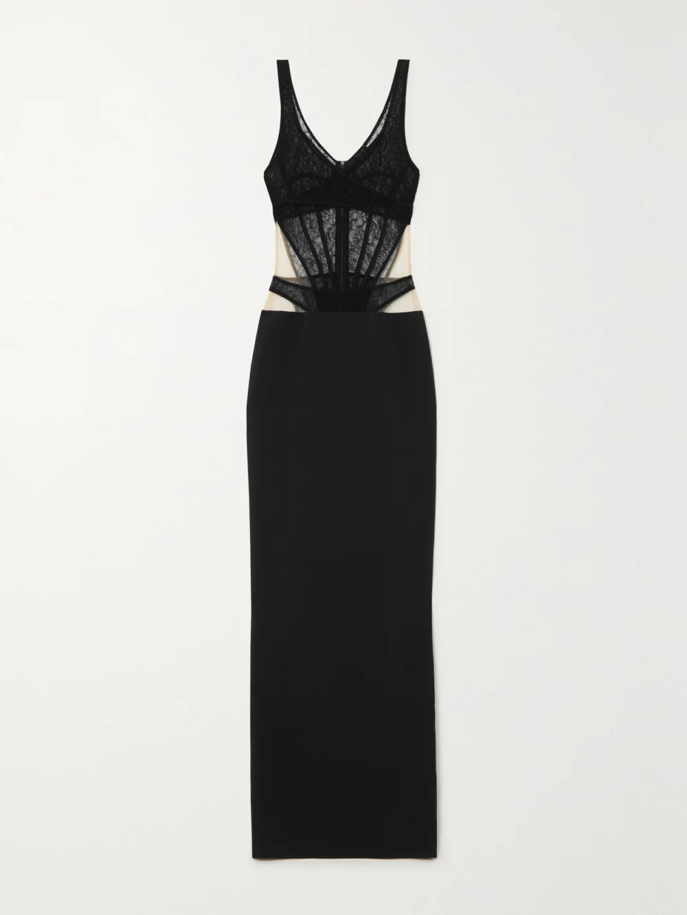 David Koma Cutout Lace and Cady Maxi Dress in black
