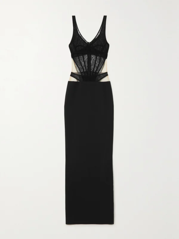 David Koma Cutout Lace and Cady Maxi Dress