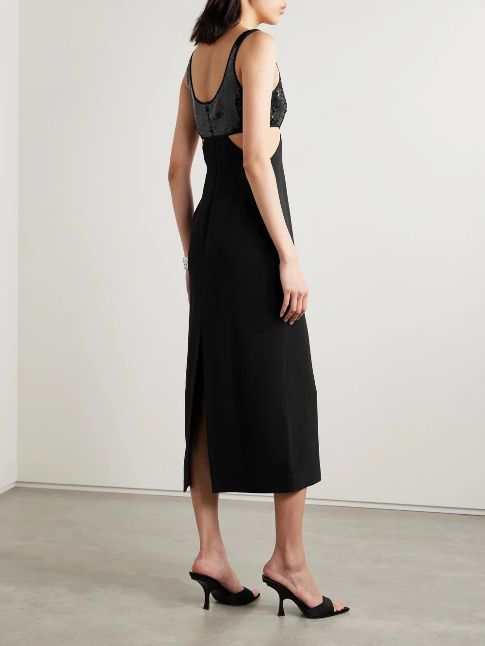 Back view of the David Koma Cutout Sequin-embellished Cady Midi Dress