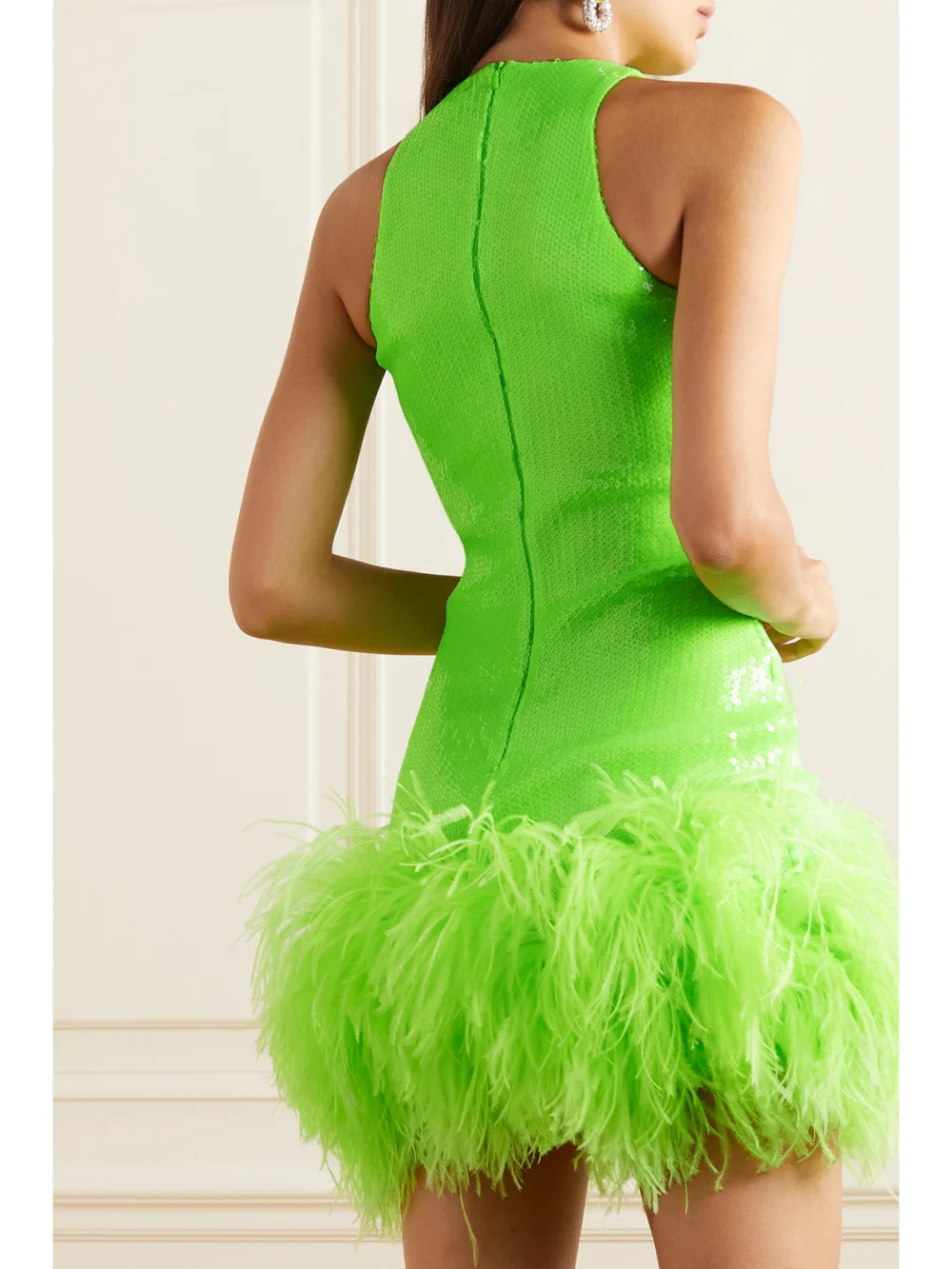 Back view of the David Koma Feather-trimmed Sequined Chiffon Mini Dress