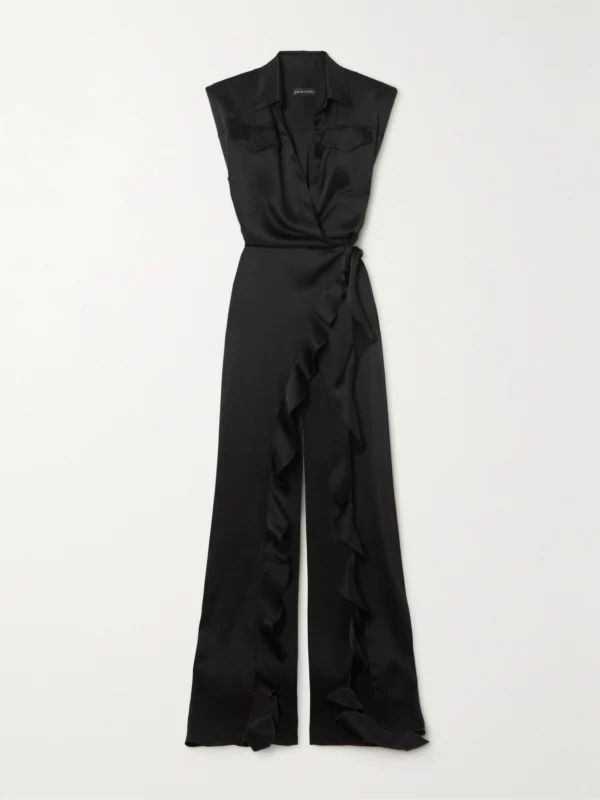 David Koma Ruffled Satin Wrap Gown