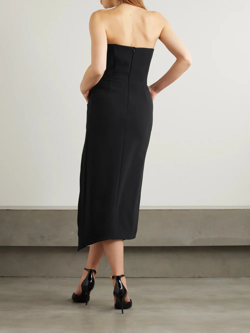 Back view of the David Koma Strapless Embellished Stretch-cady Midi Dress
