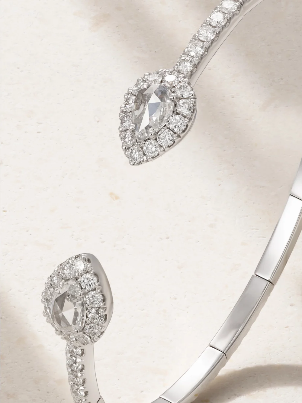 Close-up detail of the David Morris 18-karat White Gold Diamond Cuff