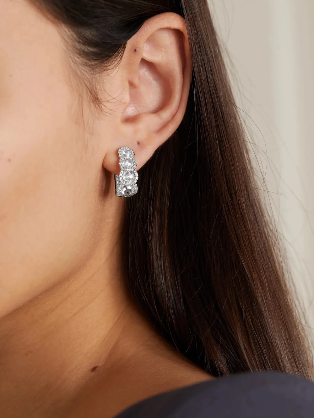 David Morris 18-karat White Gold Diamond Hoop Earrings, styled view
