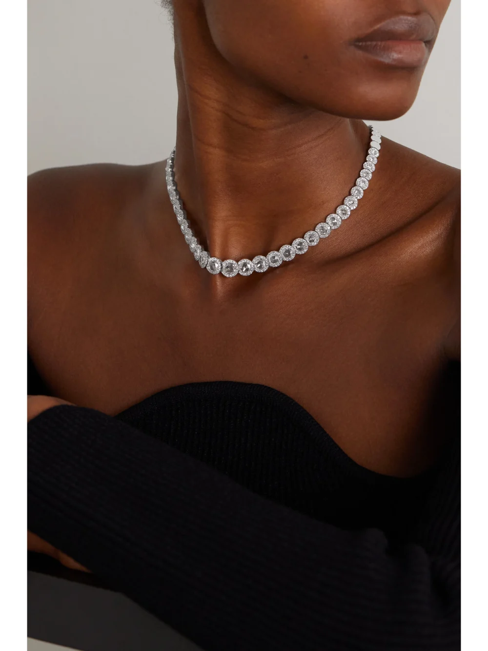 David Morris 18-karat White Gold Diamond Necklace, styled view