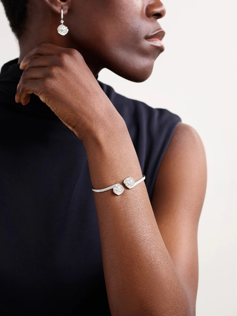 David Morris Frozen Kiss 18-karat White Gold Diamond Bangle, styled view