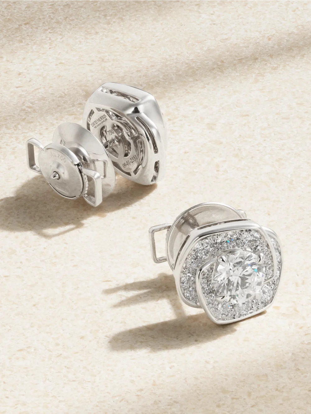 Back view of the David Morris Frozen Kiss 18-karat White Gold Diamond Earrings