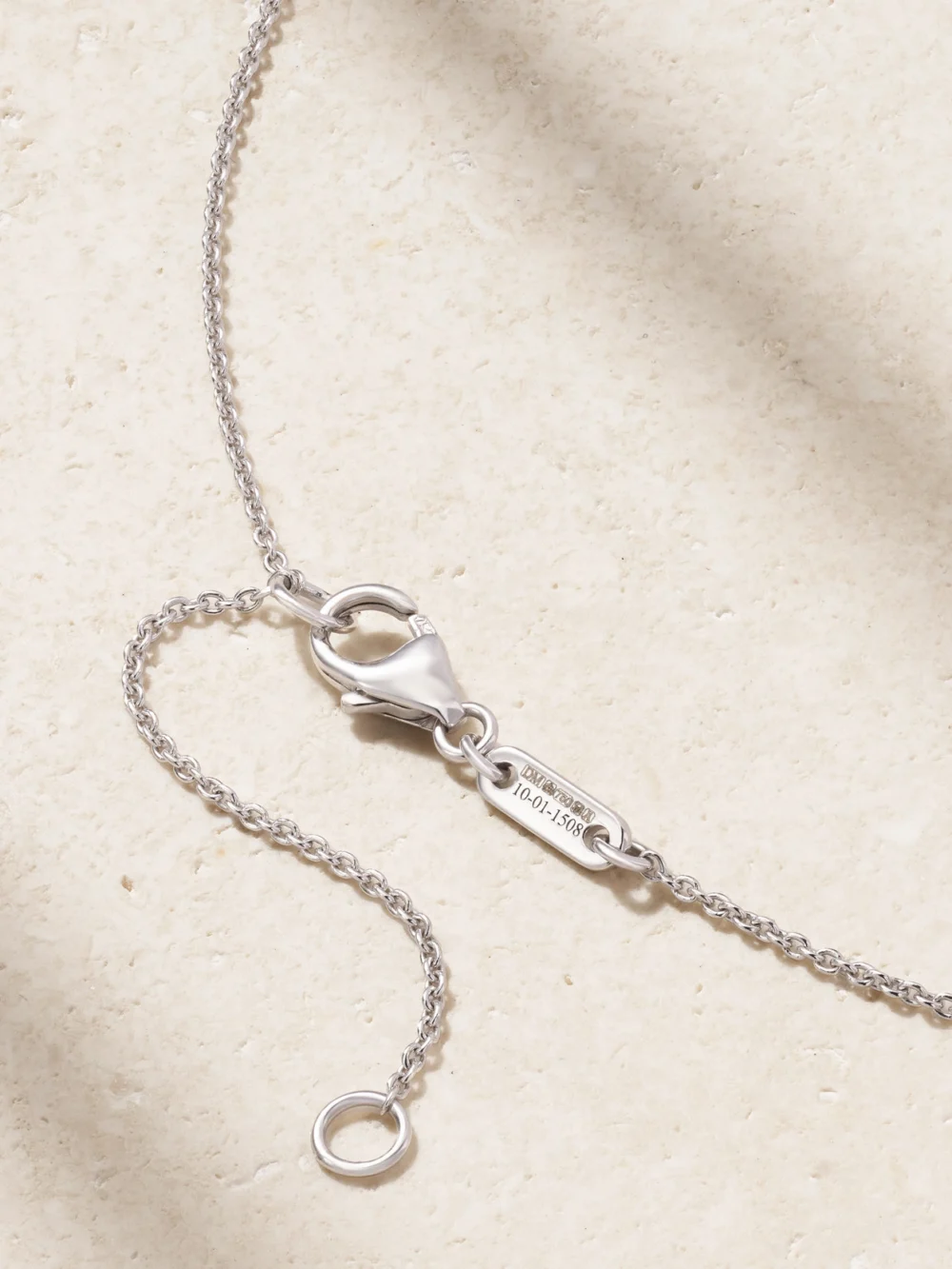Back view of the David Morris Frozen Kiss 18-karat White Gold Diamond Necklace