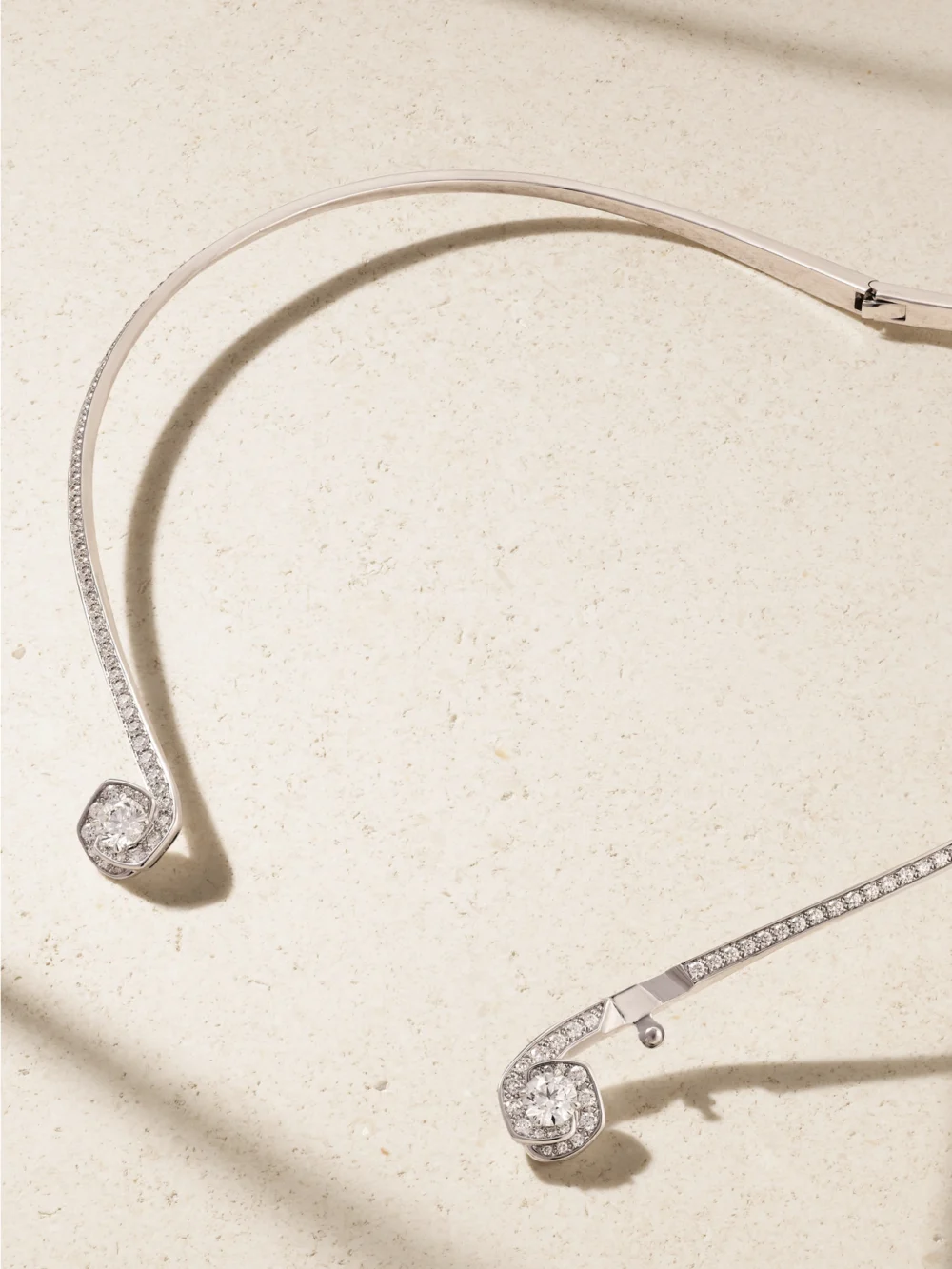 Back view of the David Morris Frozen Kiss Torque 18-karat White Gold Diamond Necklace