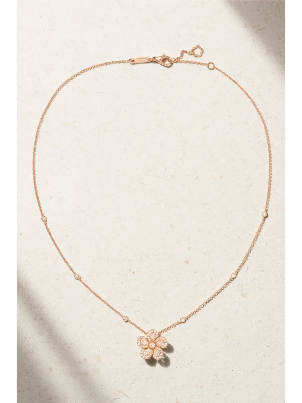 Close-up detail of the David Morris Miss Daisy 16" 18-karat Rose Gold Diamond Necklace