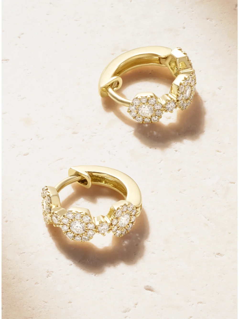Back view of the David Morris Triolette 18-karat Gold Diamond Hoop Earrings