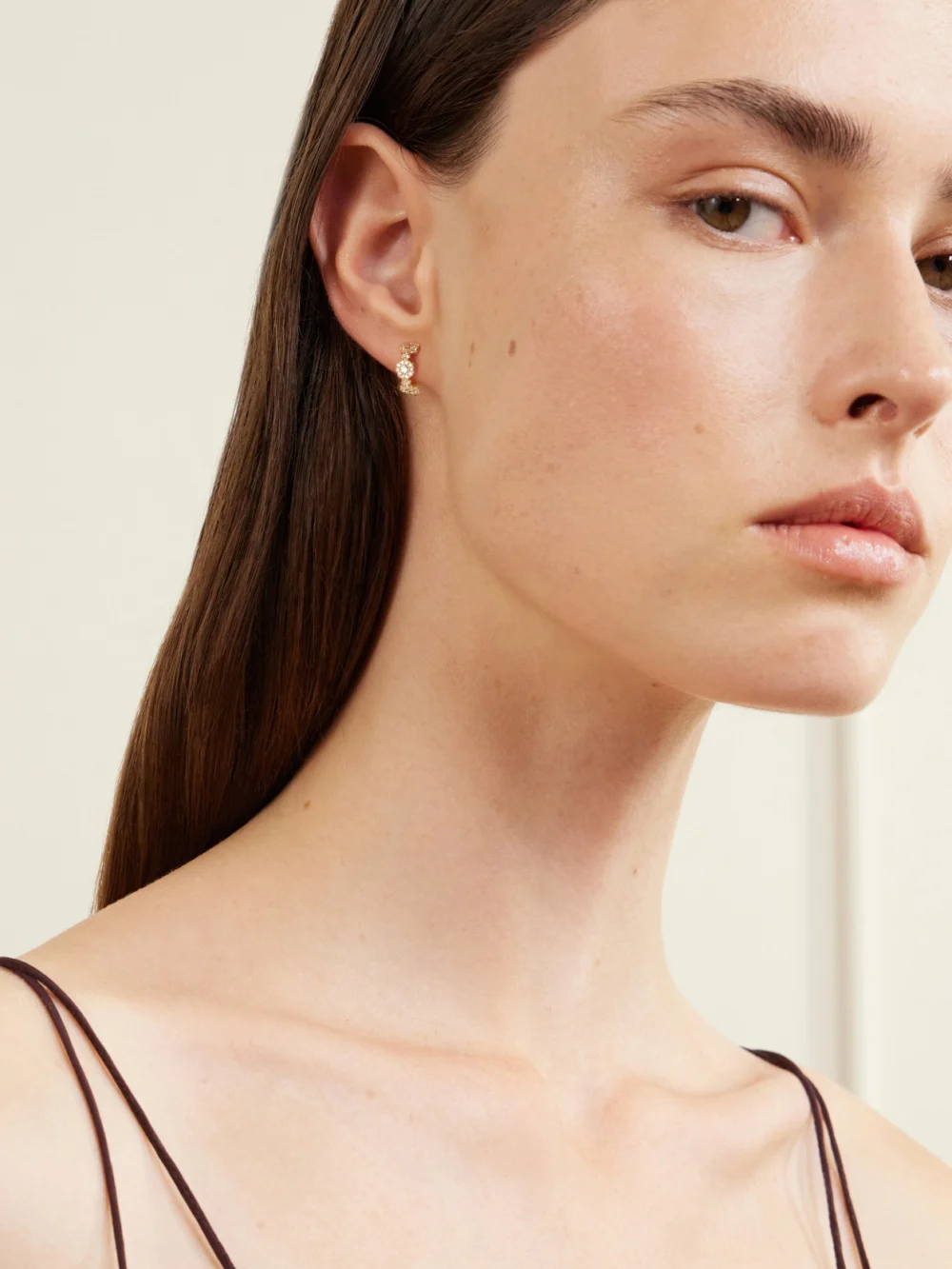 David Morris Triolette 18-karat Gold Diamond Hoop Earrings, styled view