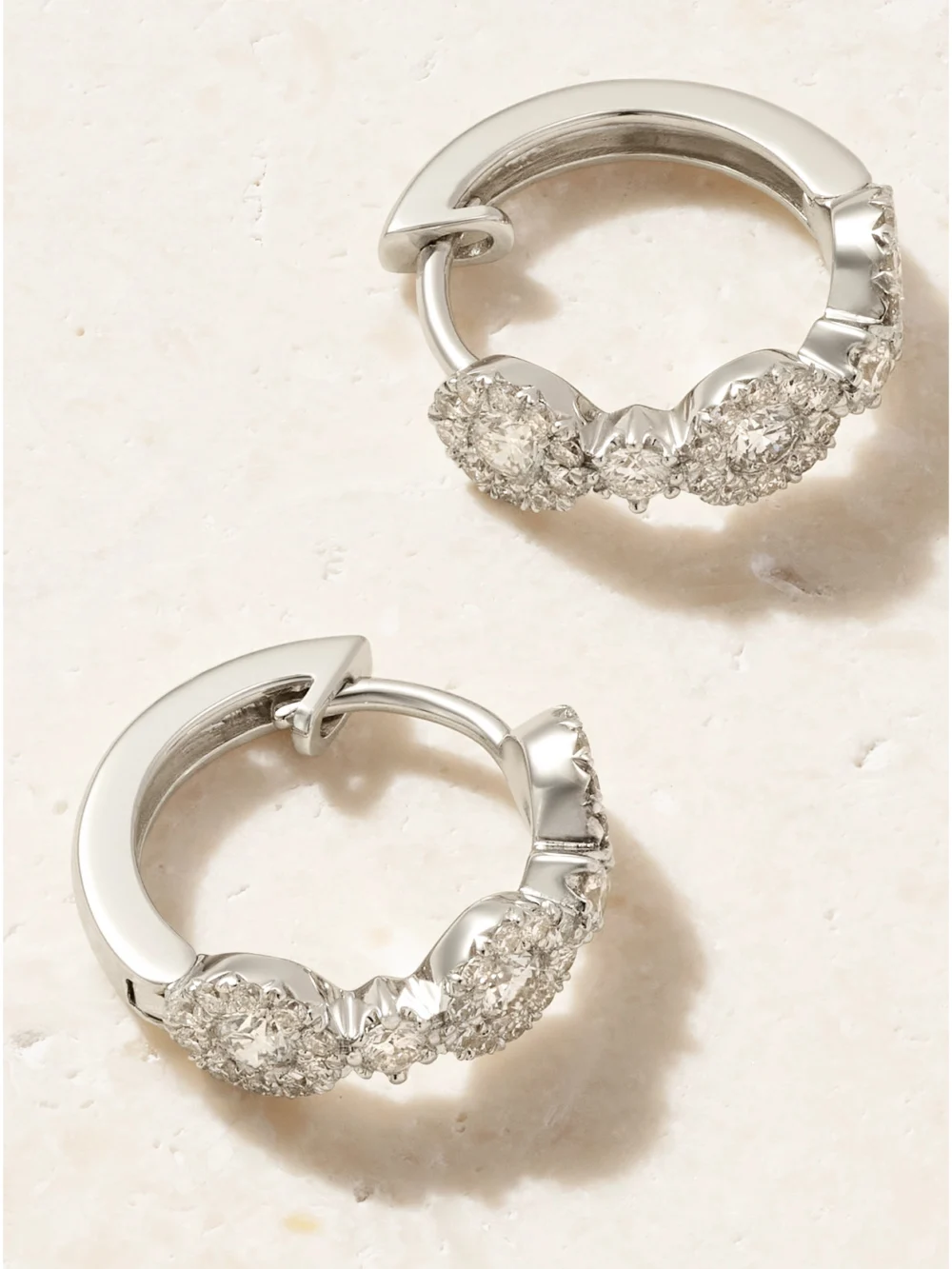 Back view of the David Morris Triolette 18-karat White Gold Diamond Hoop Earrings