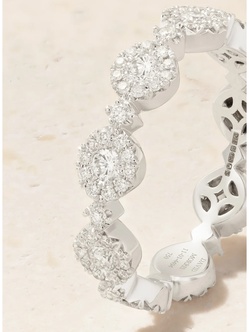 Close-up detail of the David Morris Triolette 18-karat White Gold Diamond Ring