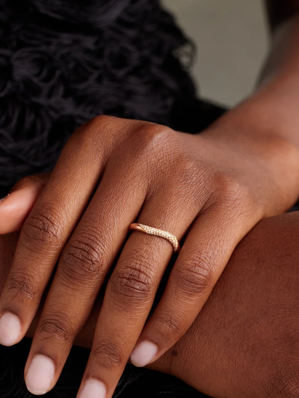 David Morris Wave 18-karat Rose Gold Diamond Ring, styled view