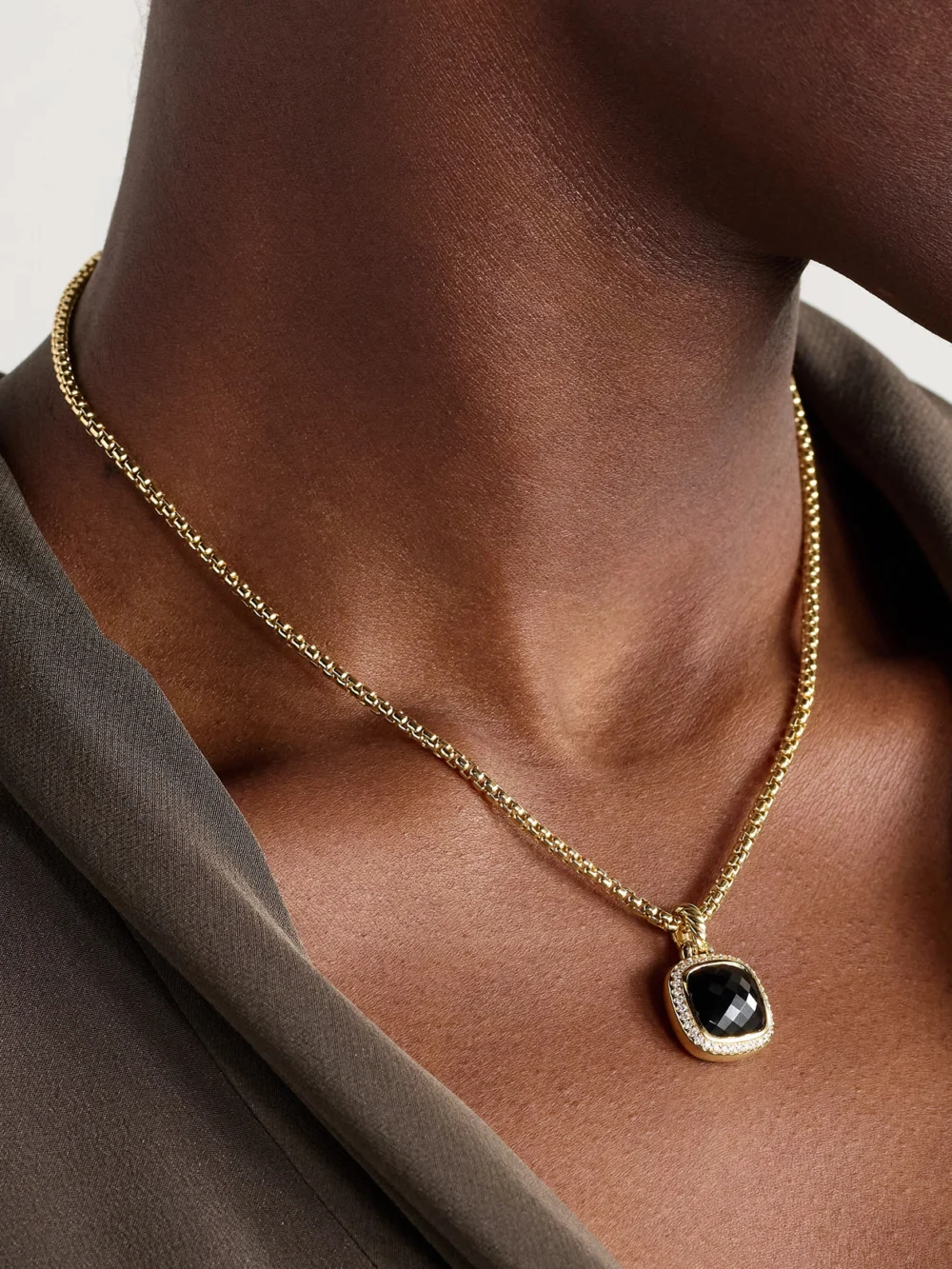 David Yurman Albion® 18-karat Gold, Onyx and Diamond Pendant, styled view