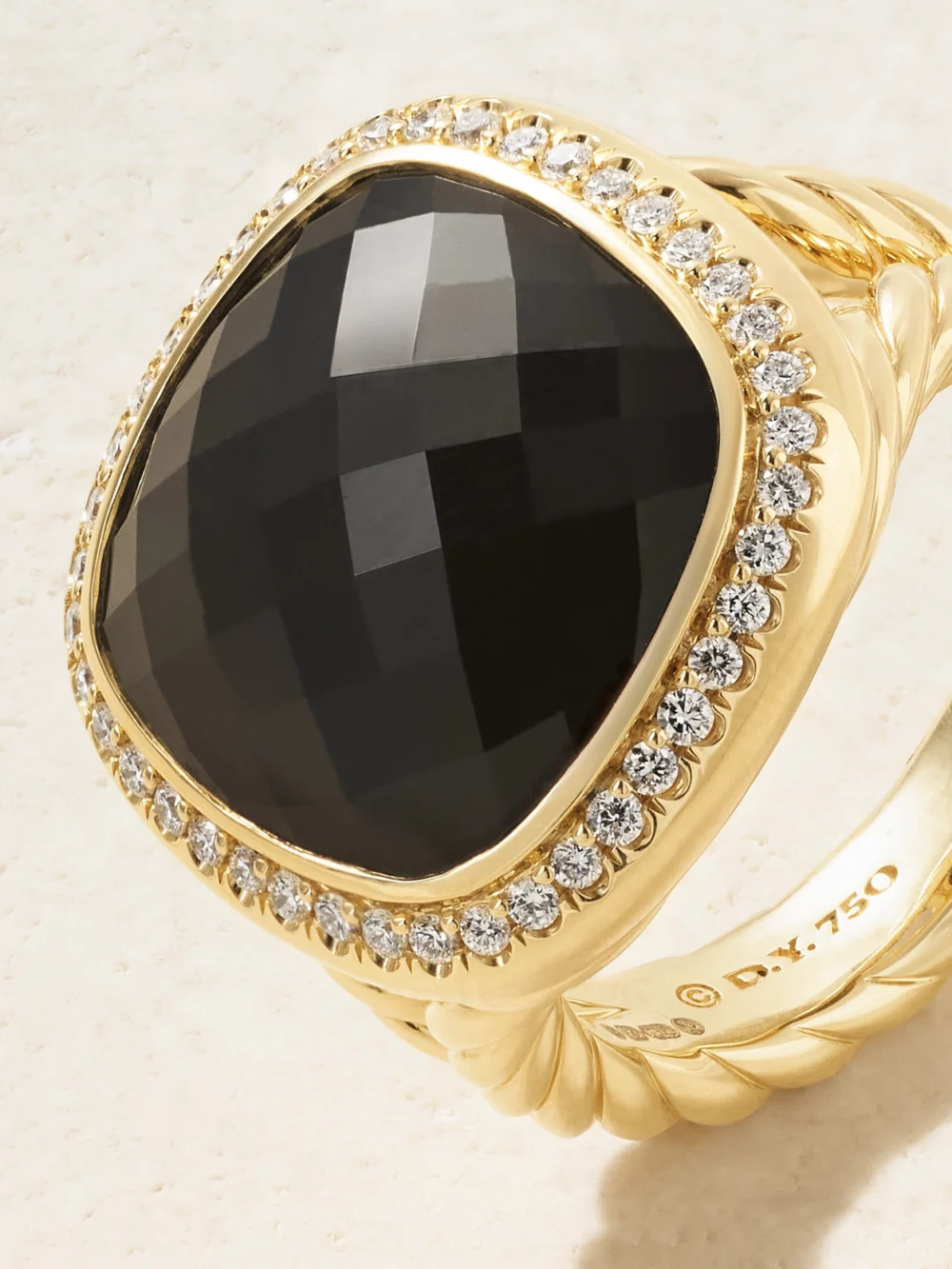 Close-up detail of the David Yurman Albion® 18- Karat Gold, Onyx and Diamond Ring
