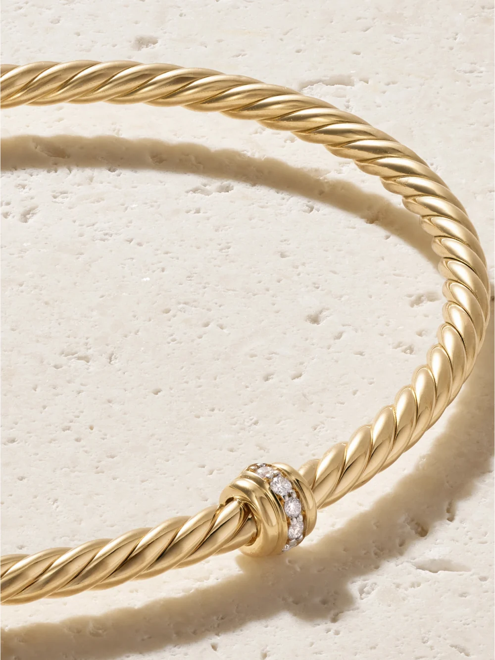 Close-up detail of the David Yurman Cablespira® 18-karat Gold Diamond Bracelet