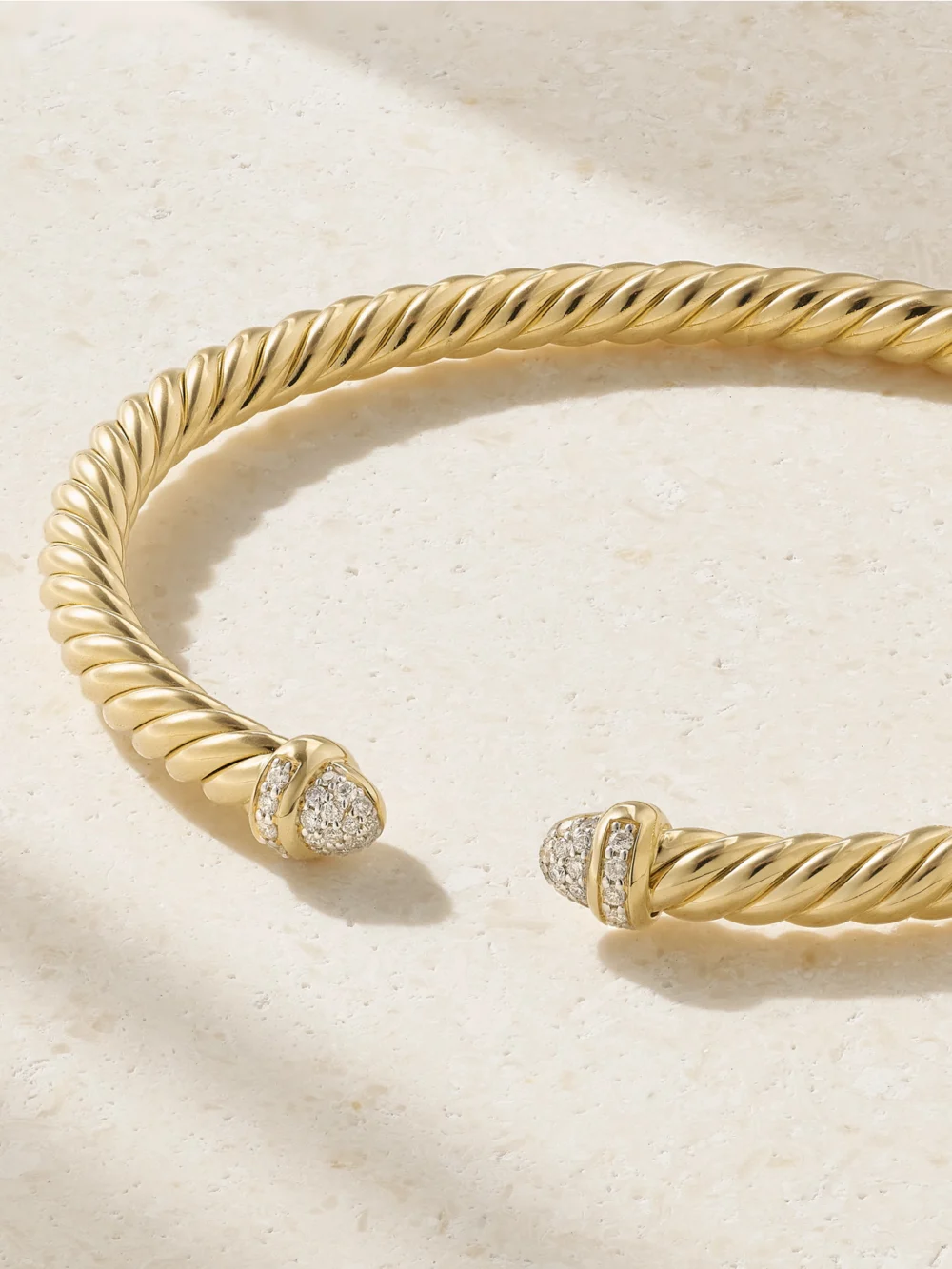 Close-up detail of the David Yurman Cablespira® Flex 18-karat Gold and Diamond Cuff