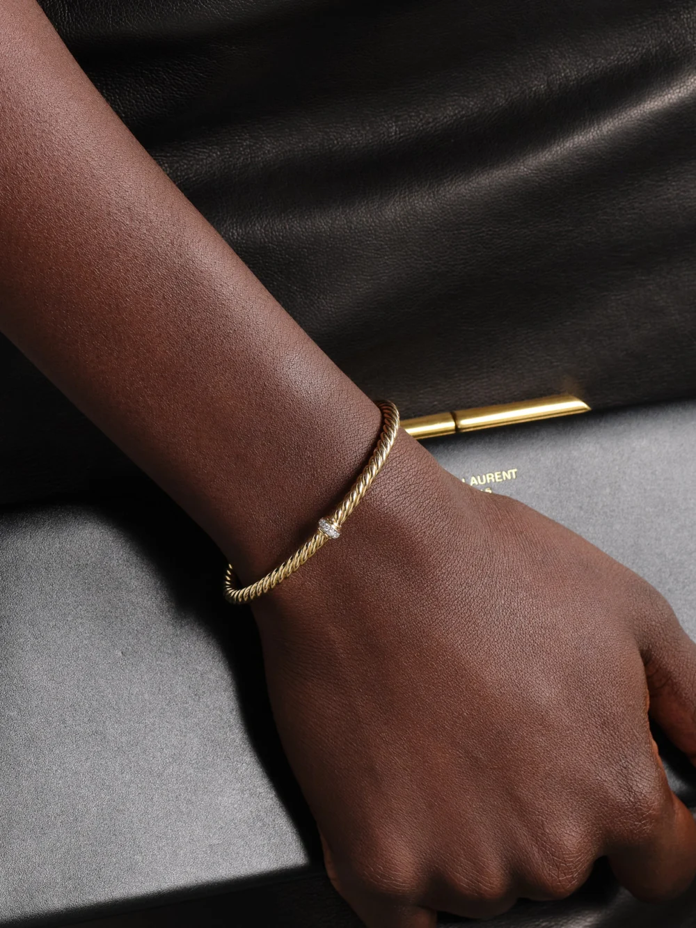 David Yurman Cablespira® Flex Station 18-karat Gold Diamond Cuff, styled view