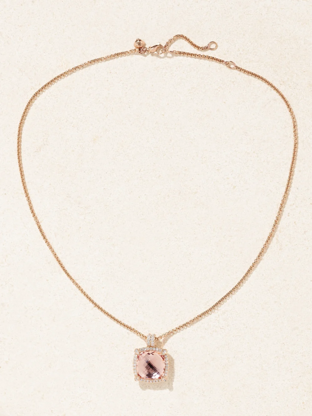 Close-up detail of the David Yurman Châtelaine® 18-karat Rose Gold, Morganite and Diamond Necklace