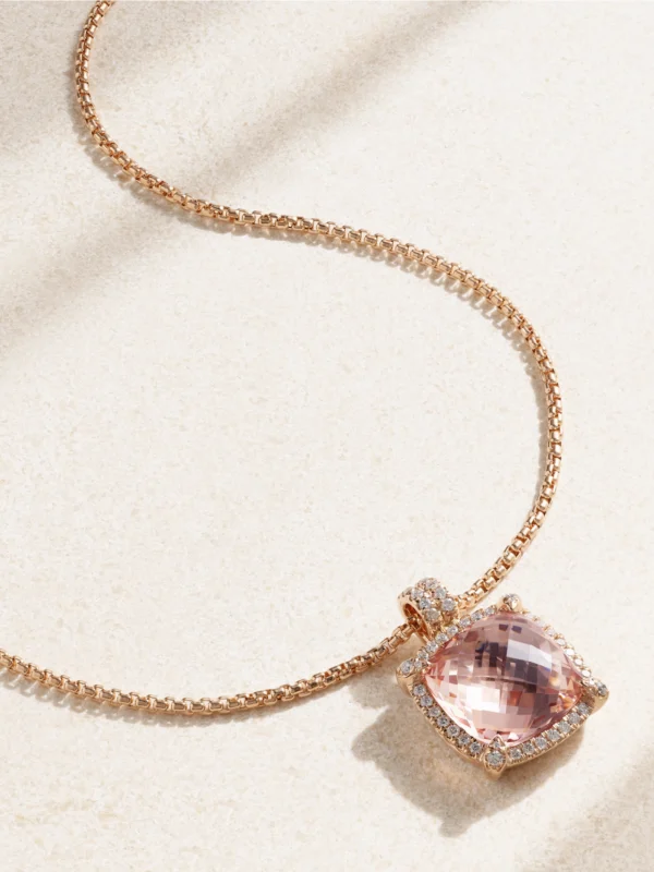 David Yurman Châtelaine® 18-karat Rose Gold, Morganite and Diamond Necklace